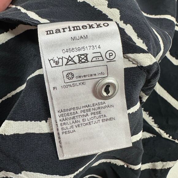 Marimekko Dress Womens4 Black White Mijam Midi Asymmetrical Hem Silk Long Sleeve - Picture 5 of 10